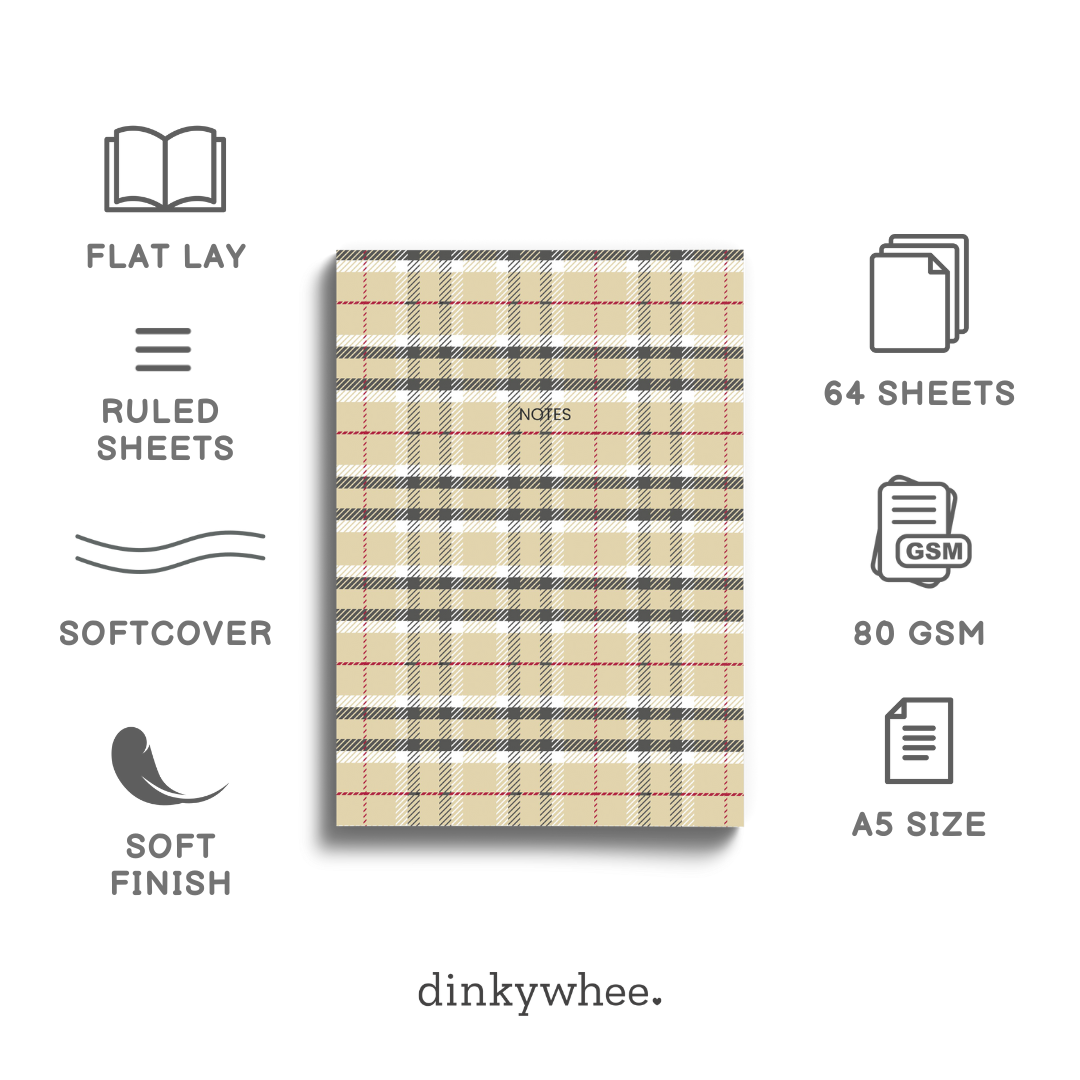 Beige Tartan Checks - Soft Cover Notebooks