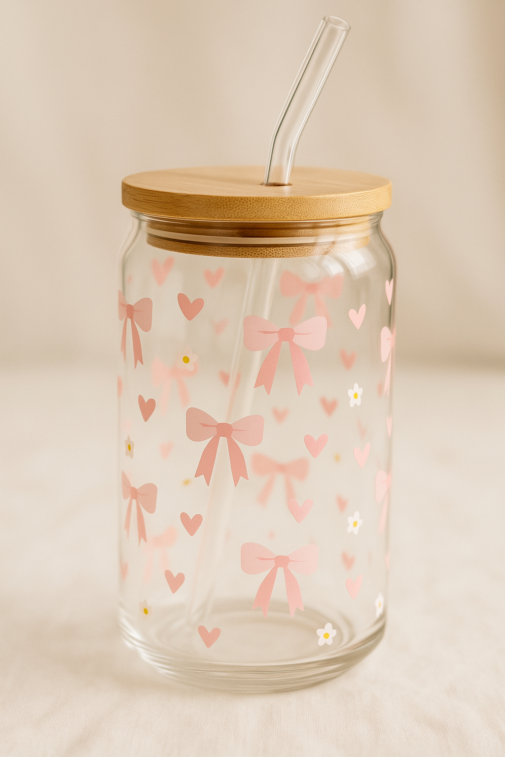 Bow Love Glass Tumbler - Round