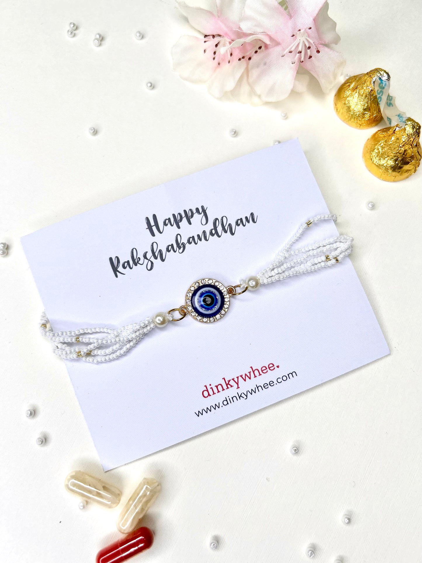 Evil Eye Pearl Bracelet Rakhi