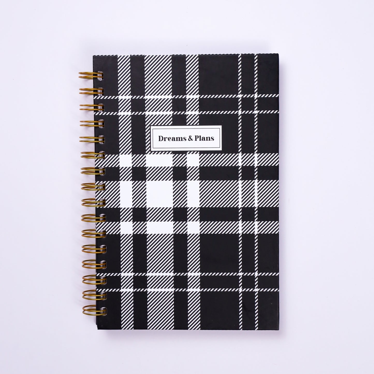 dinkywhee Black and White Plaid checks - A5 Hardcover Wiro Notebook