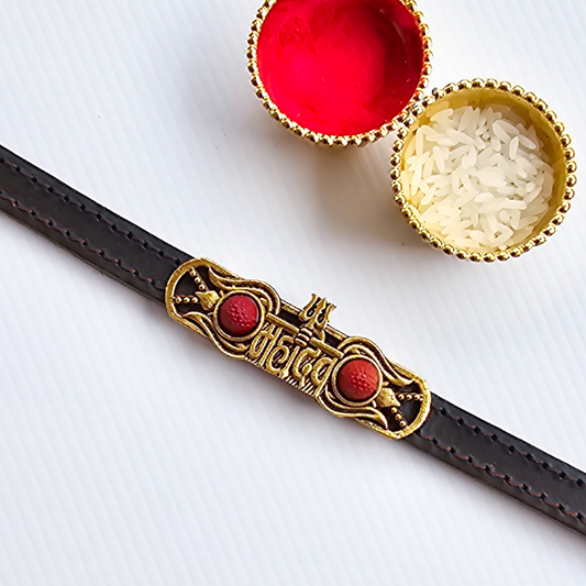MAHADEV Rudraksh Leather Belt Rakhi