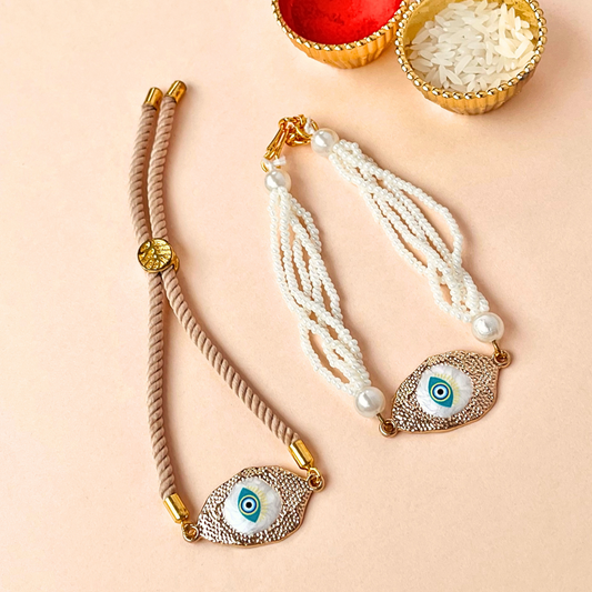 BHAI BHABHI BEIGE EVIL EYE BRACELET RAKHI