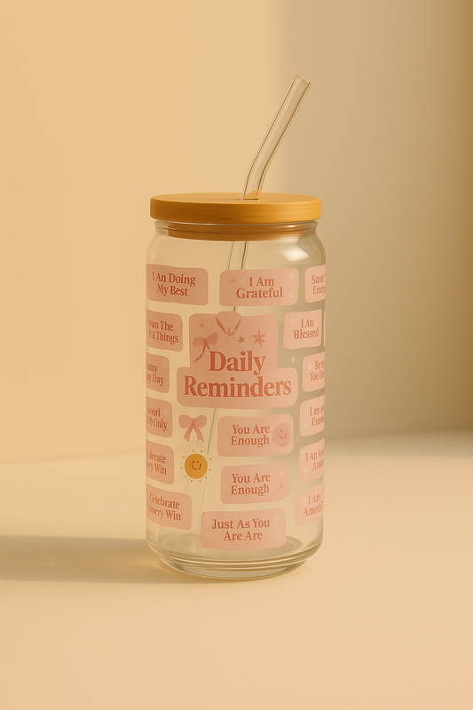 Daily Reminders Glass Tumbler - Pink