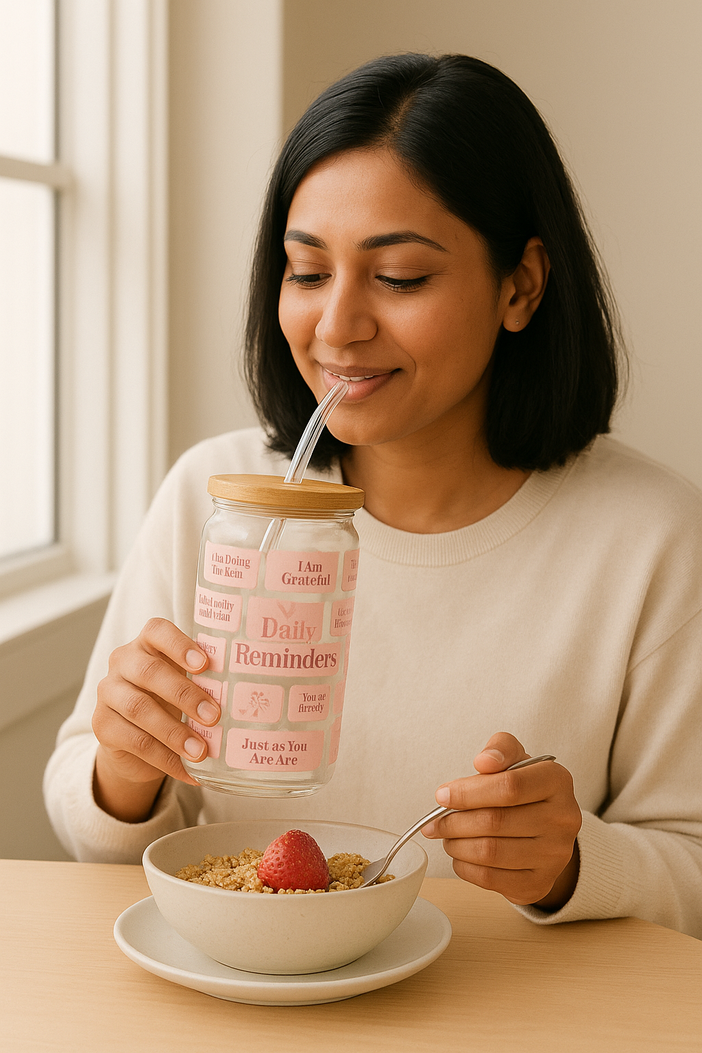 Daily Reminders Glass Tumbler - Pink