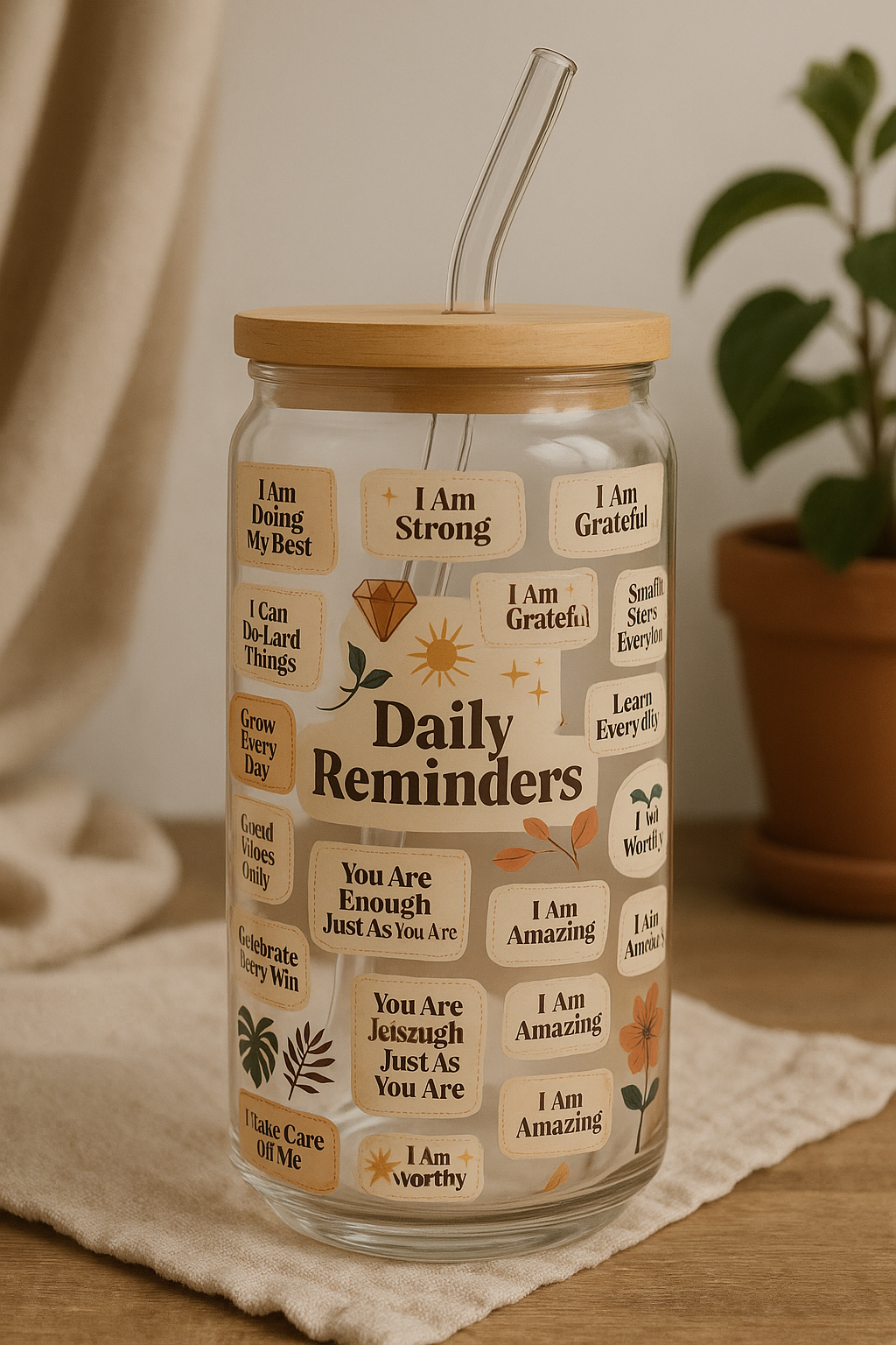 Daily Reminders Glass Tumbler - Brown