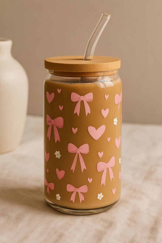 Bow Love Glass Tumbler - Round