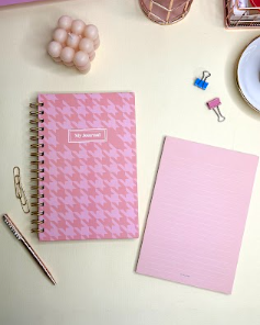 Peach Houndstooth set | Hardcover notebook & Notepad set