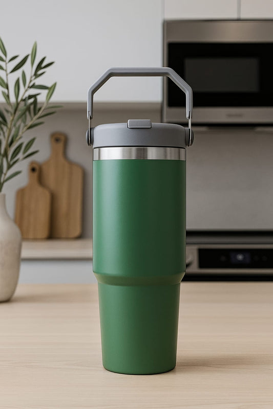 Flip-Straw Steel Tumbler - 900ml - Green
