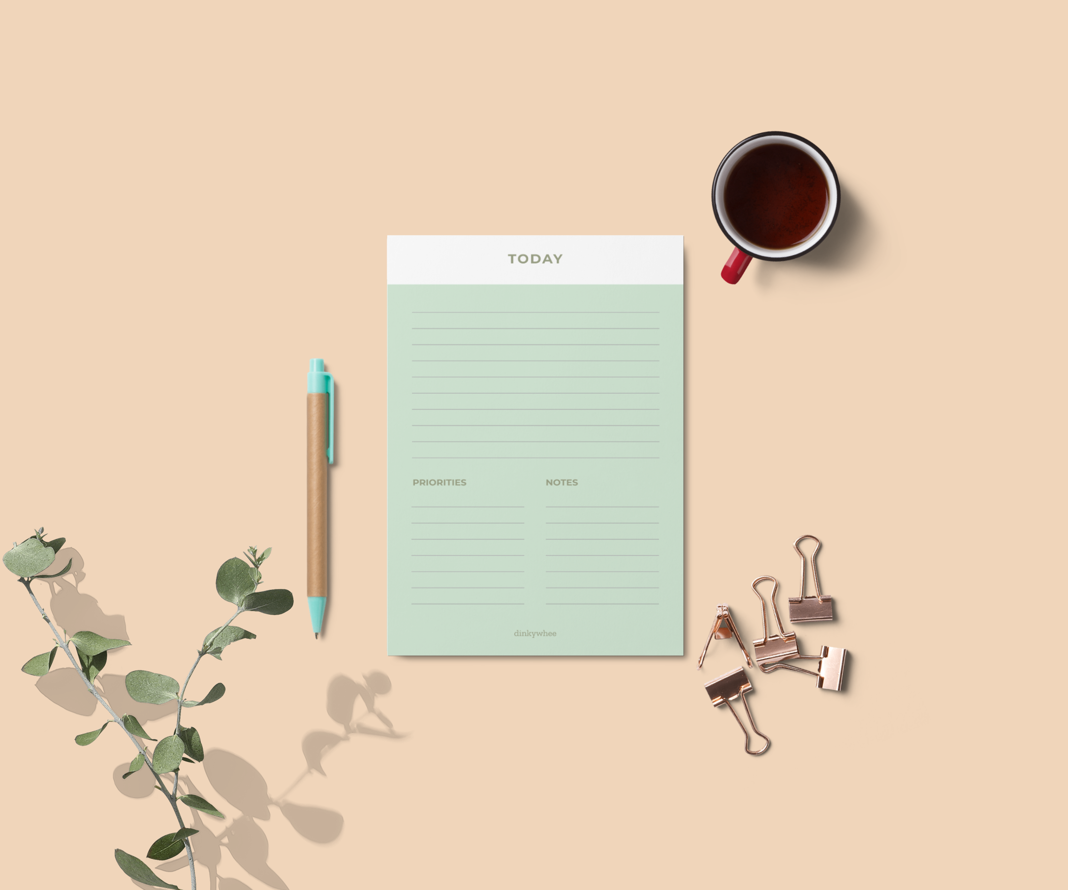 Today - Sage Green - Planner Notepad | tear-off notepad – www.dinkywhee.com